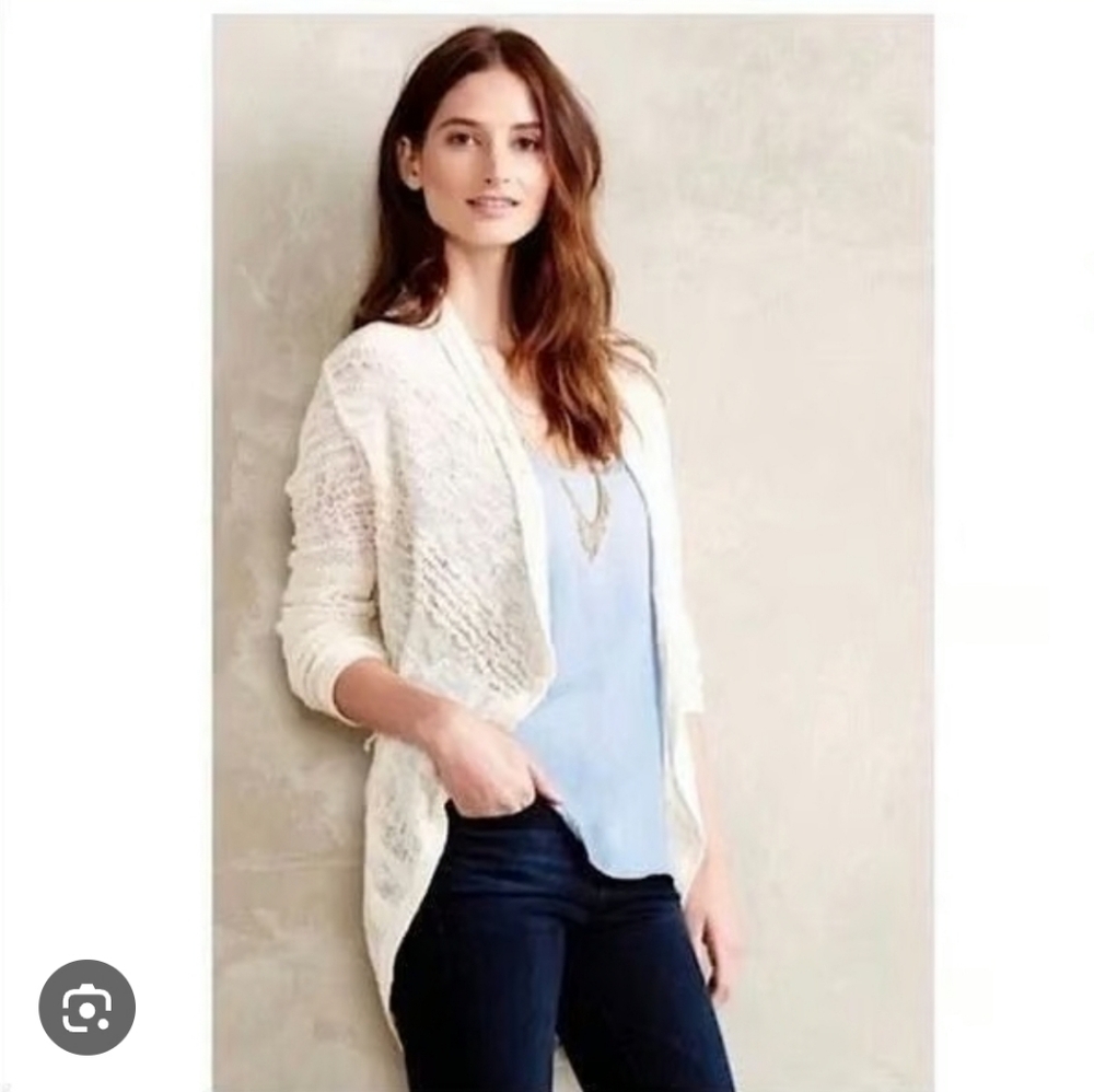 Anthropologie Knitted and Knotted Ivory Open Front Cardigan